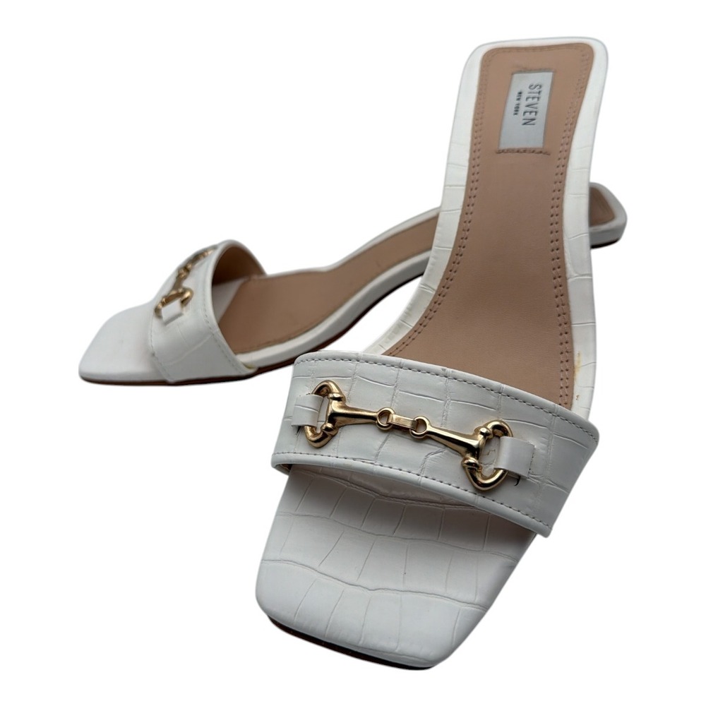 Steven New York Layer White Croc Embossed Sandal 10 Chunky Block Heel NWOB
